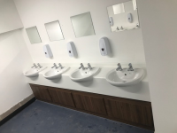 basin area mirror panel installation